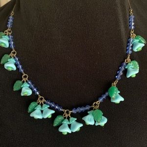 VTG CZECH TURQUOISE GREEN AND BLUE FLOWER NECKLACE